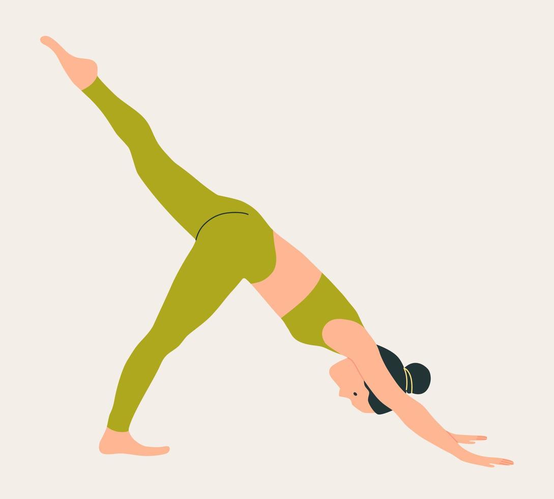 mujer vistiendo ropa deportiva haciendo yoga. joven delgada haciendo yoga. ilustración vectorial coloreada dibujada a mano. pérdida de peso. concepto de cuidado de la salud y estilo de vida. yoga femenino. vector