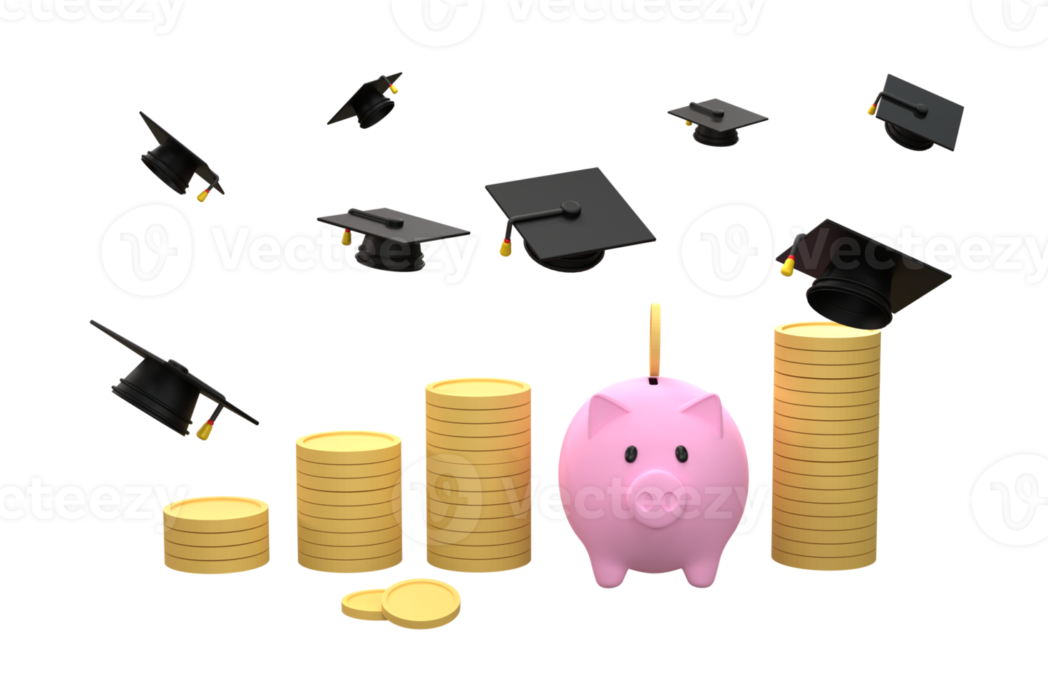 Piggy bank and graduation cap collecting money for education png
