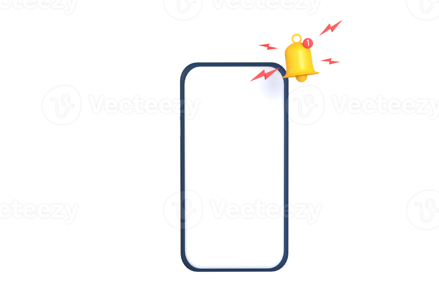3D. Cartoon New notification on smartphon screen. notification bell alert message. png