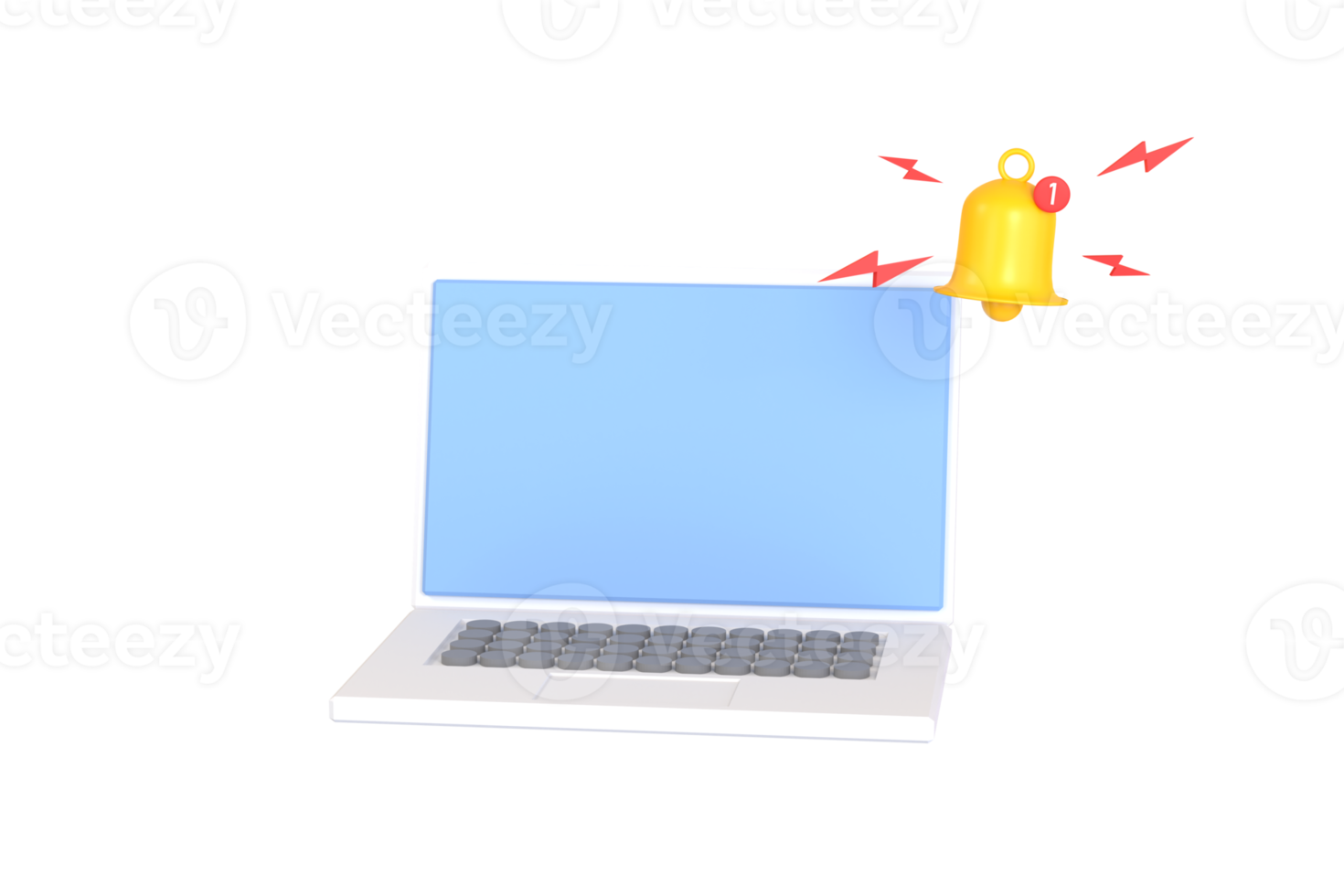 3d. nueva notificación de dibujos animados en la pantalla del portátil. mensaje de alerta de campana de notificación. png