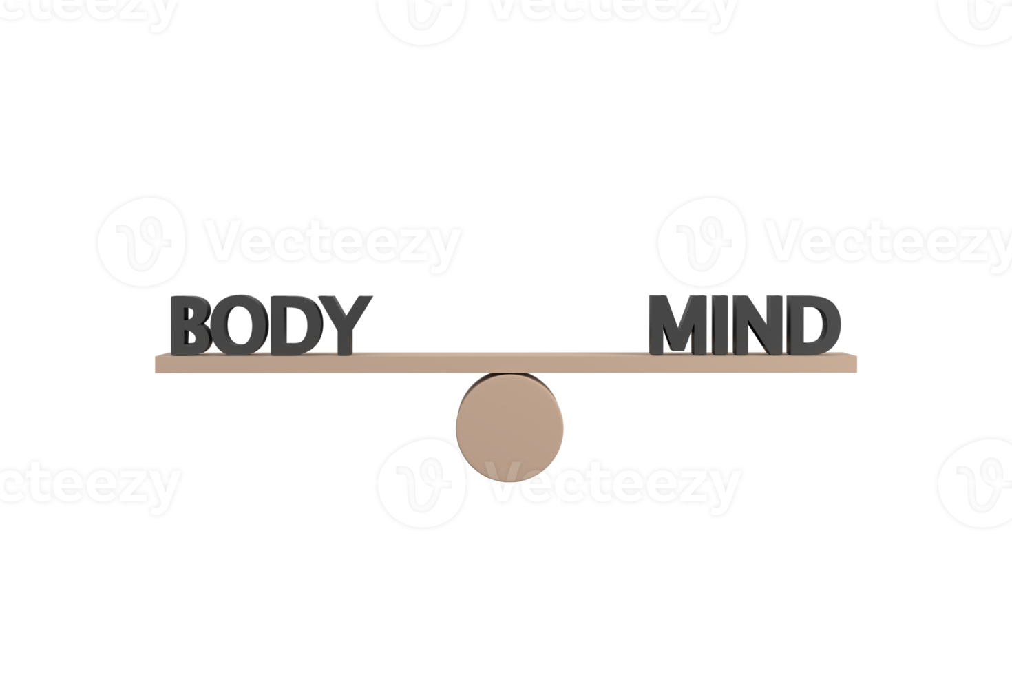 3d. woorden lichaam en geest Aan houten wip balanceren Aan wit achtergrond png