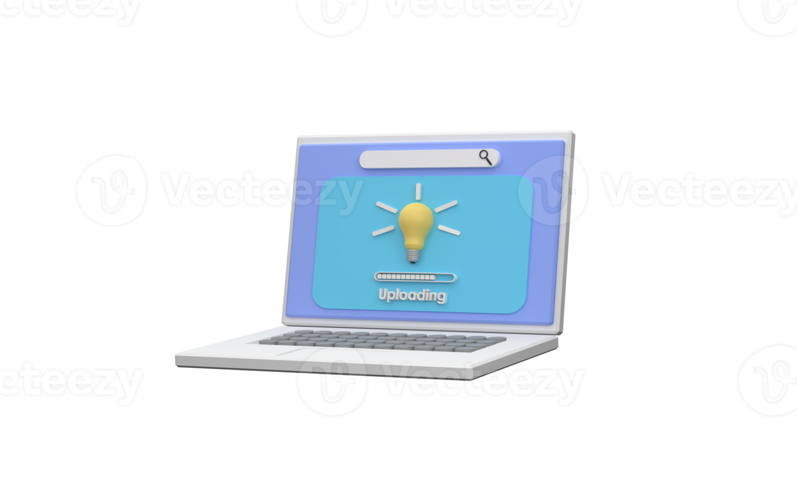 3D. A laptop uploading creativity different from others with a light bulb as a symbol. png