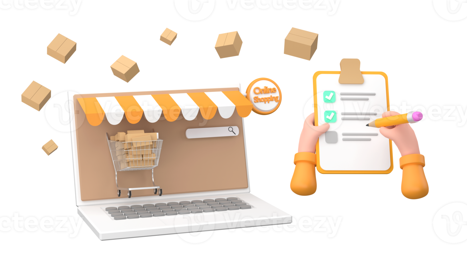 3D. Cartoon hand of a courier's make checked and hand writing on clipboard png
