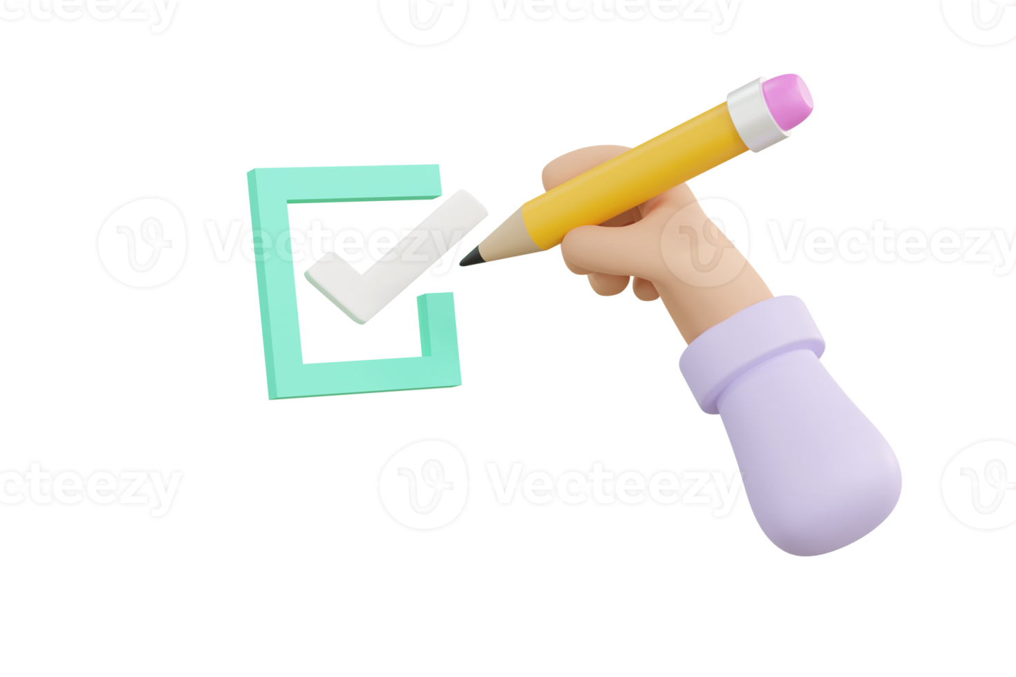 3D. Cartoon hand Checklist concept, checking mark on the check boxes with marker png