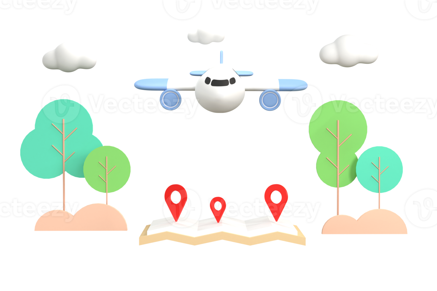 3d, aereo volante al di sopra di il carta geografica. viaggio concetto. png