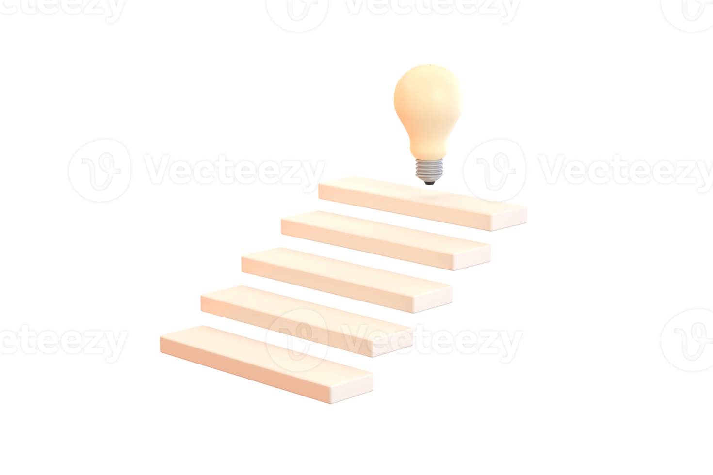 block set up for staircase with light bulbs on the top point. Business success and create idea concept png