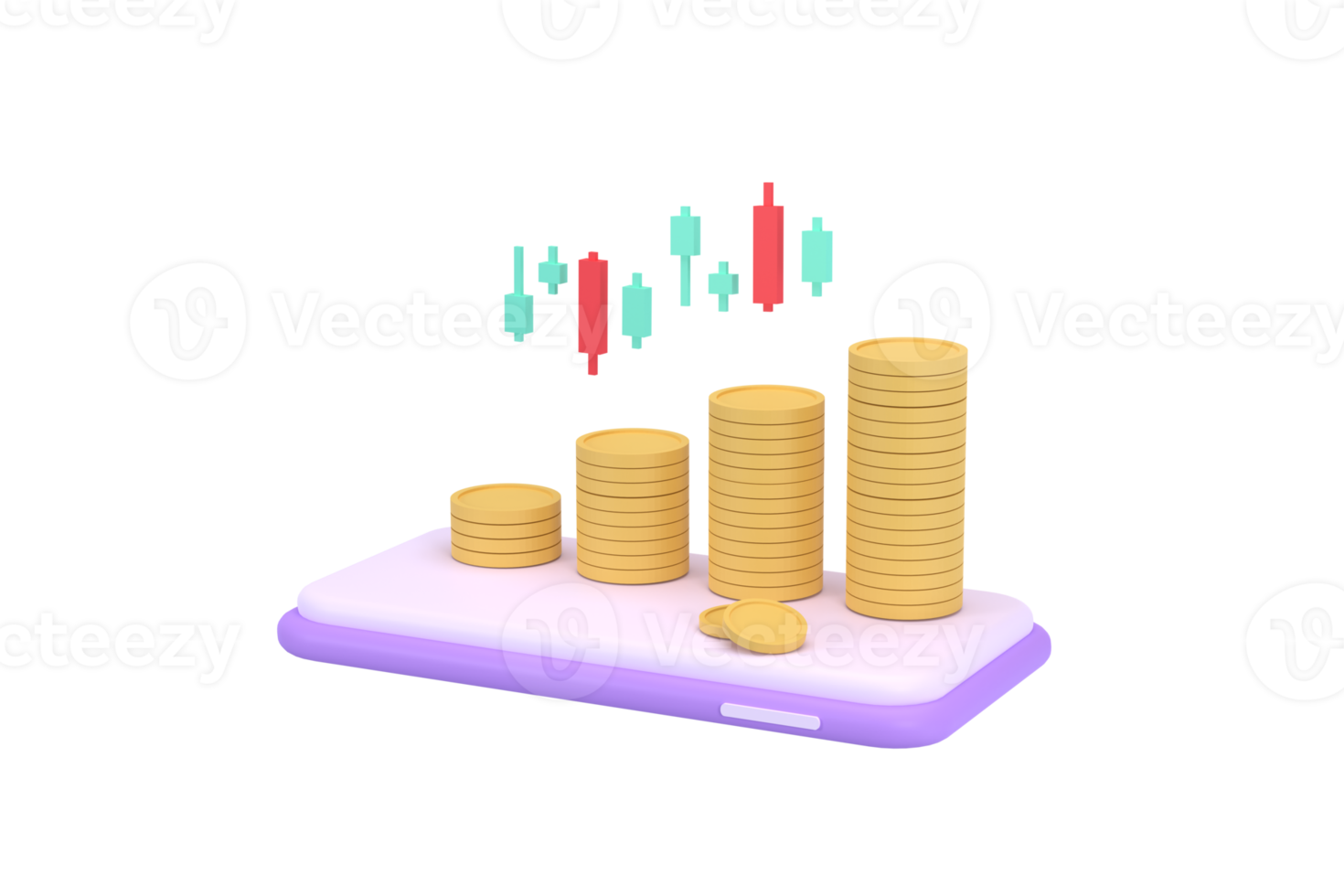 3D. Coins, graph on a mobile phone concept of financial management png