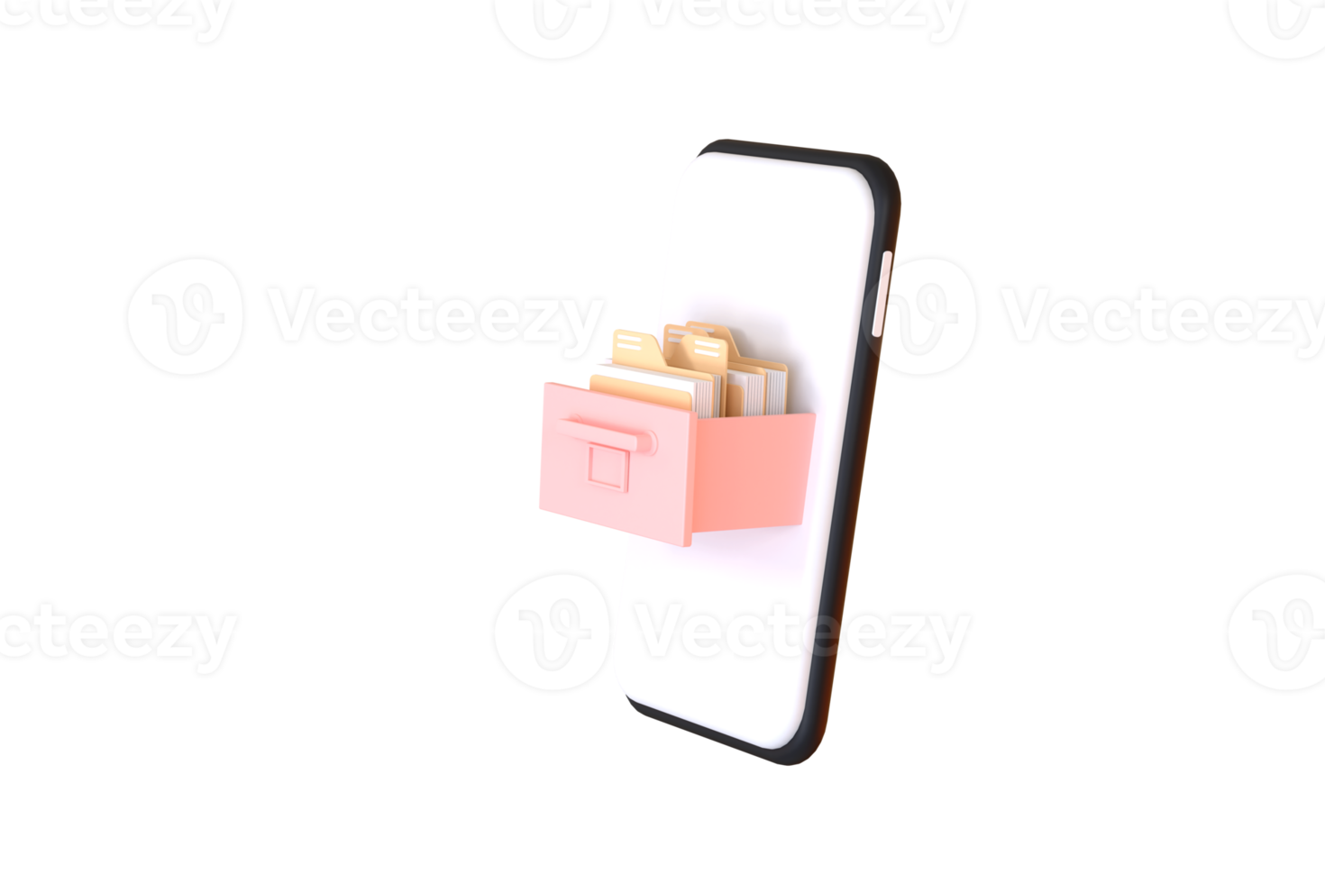 3D. Cartoon phone with filing cabinet. Business data . png