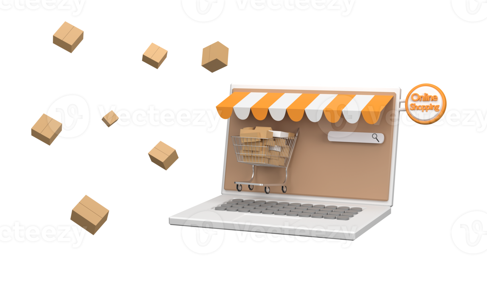 3d. e-commerce concept, boodschappen doen online en levering onderhoud Aan computer sollicitatie. png