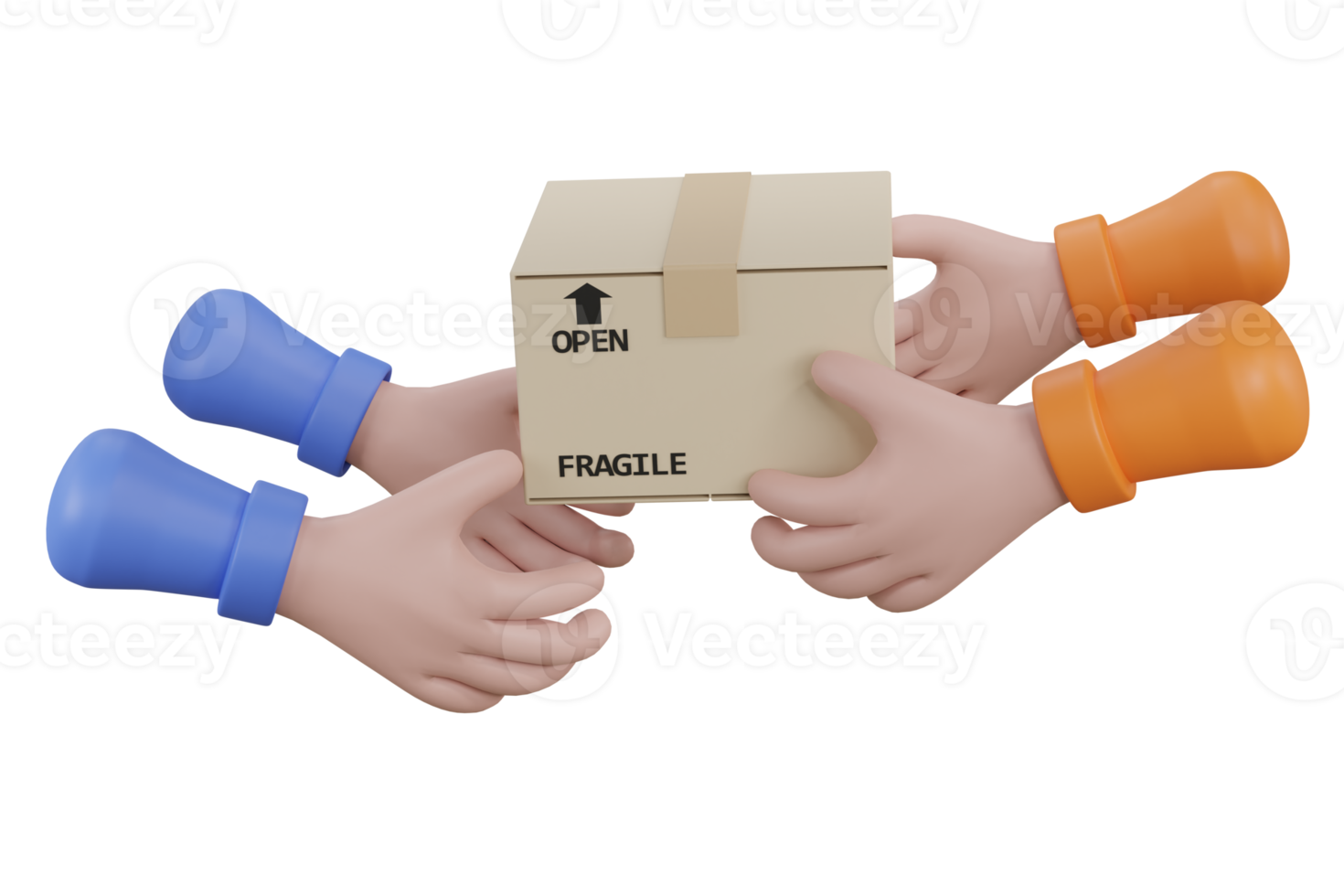 3D. Cartoon hand accepting a delivery boxes of containers from deliveryman png