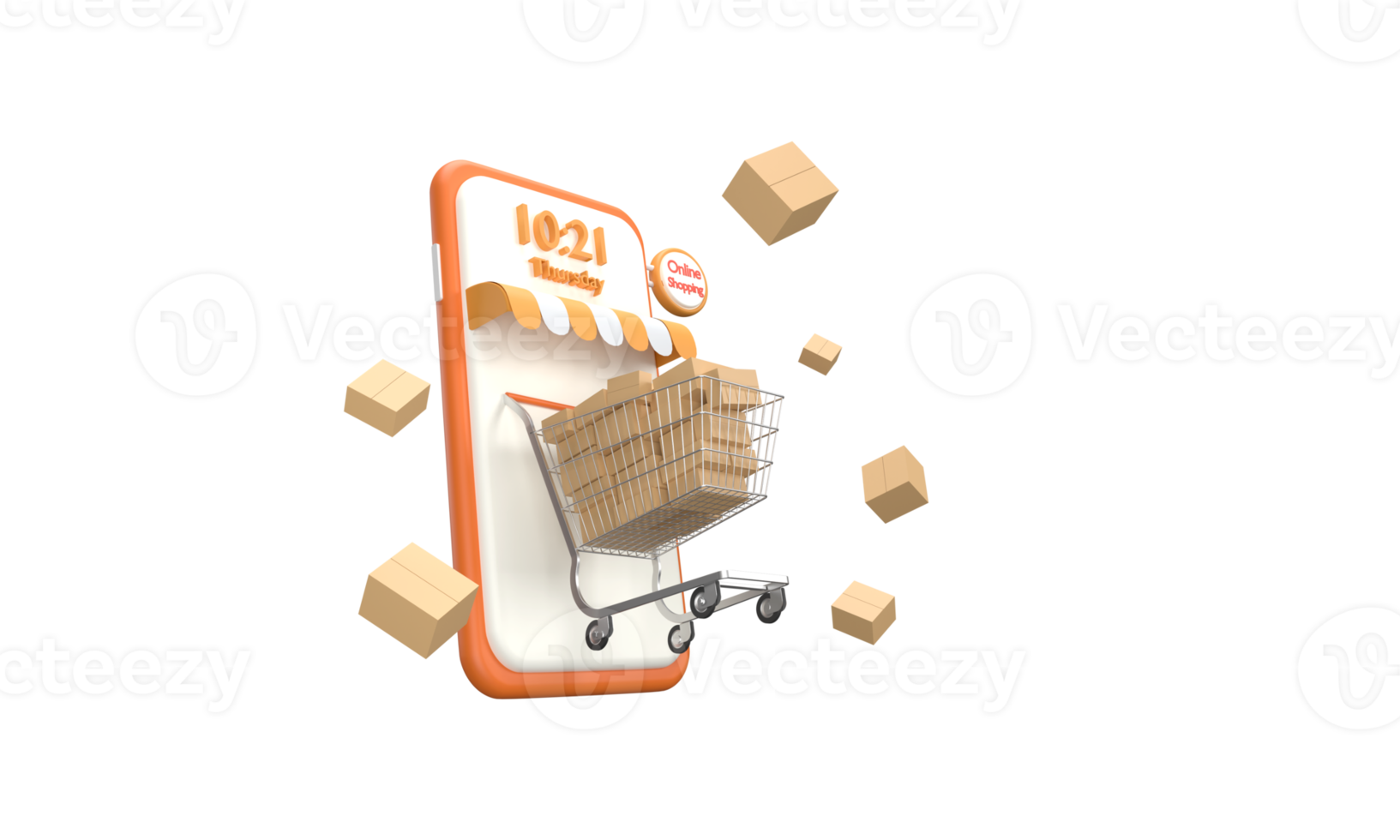 3D. supermarket cart mobile phone online shopping fast delivery service png