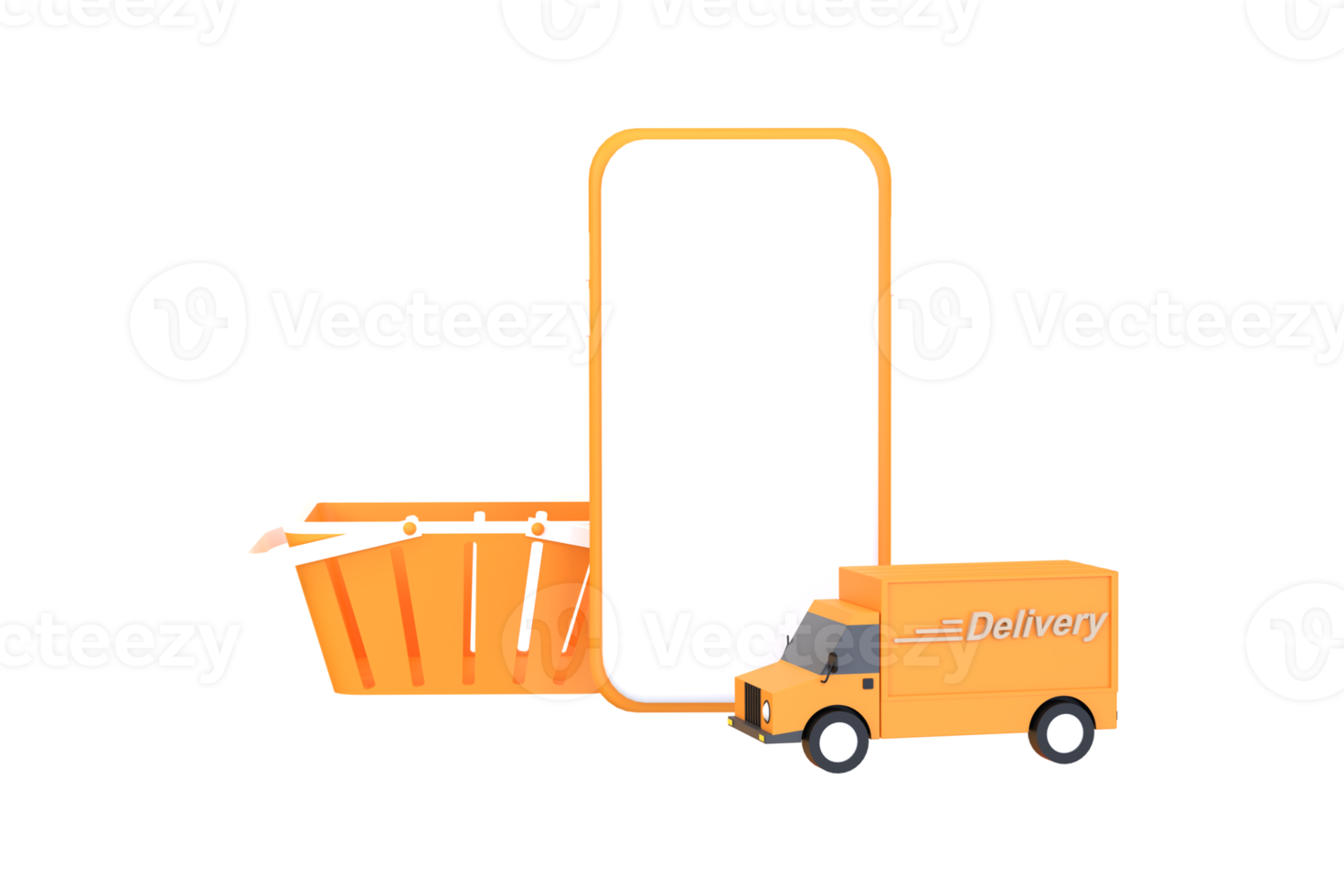 mock up Delivery trucks, baskets and mobile phones. concept shopping online delivery. png