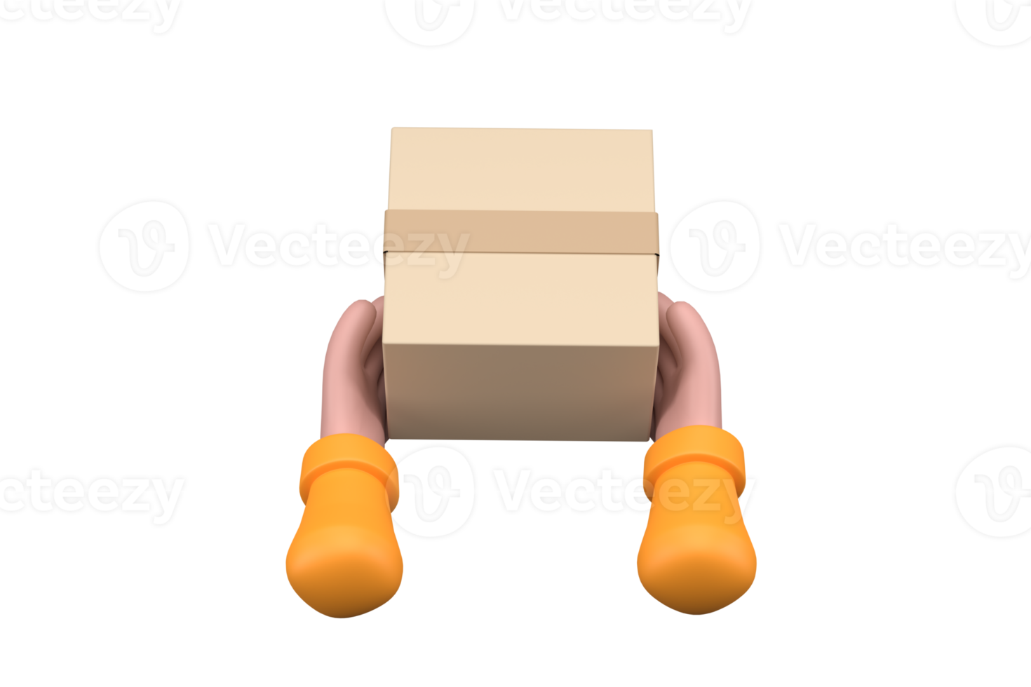 A parcel cardboard box in a delivery man hands. Delivery service concept. png