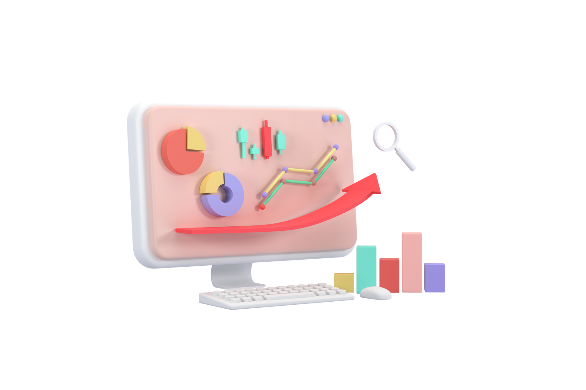 3D. Computer screen Trading money, stock trading. Concept business