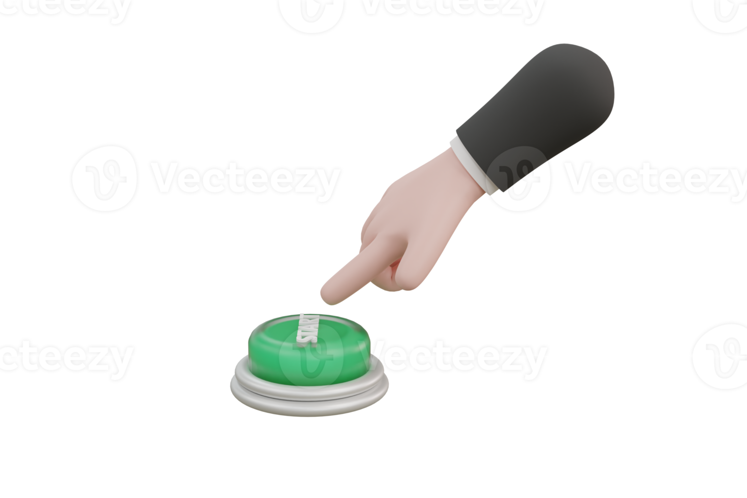 Cartoon hand pressing the green button. system control png
