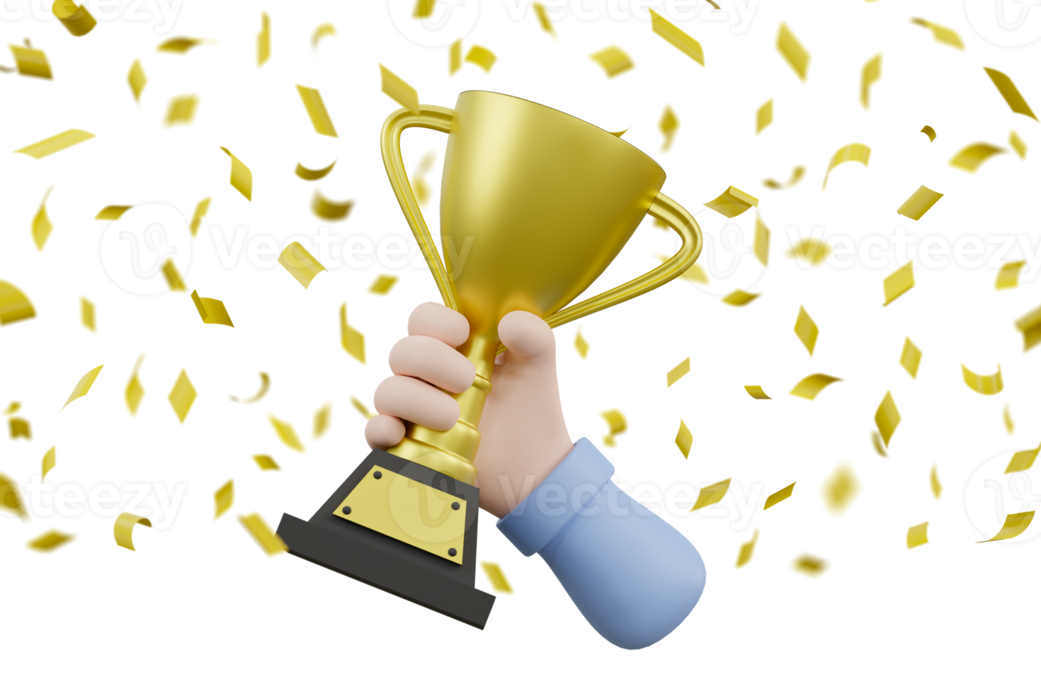 Cartoon businessman character hand holding victory prize cup trophy png