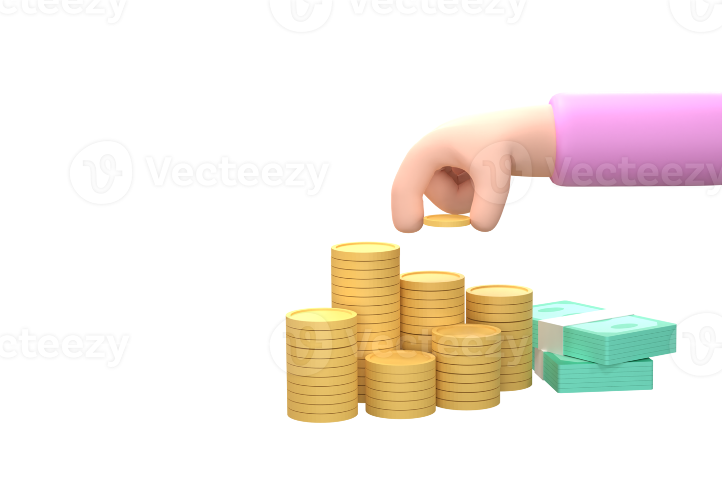 Cartoon hand put coin to money staircase. Making money. For business and finance concept. png