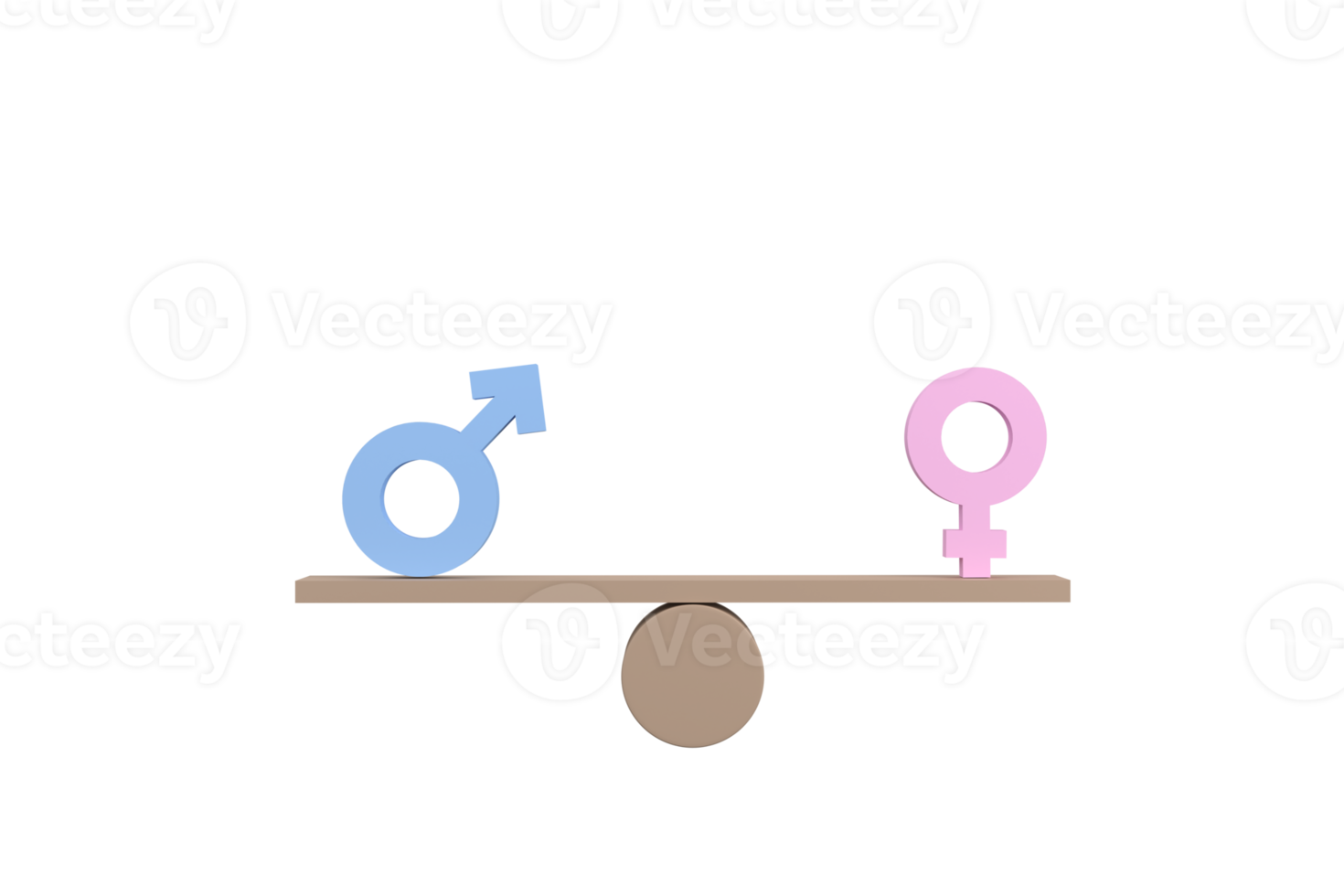 3d. geslacht gelijkheid concept. geslacht symbolen balanceren Aan houten wip. png