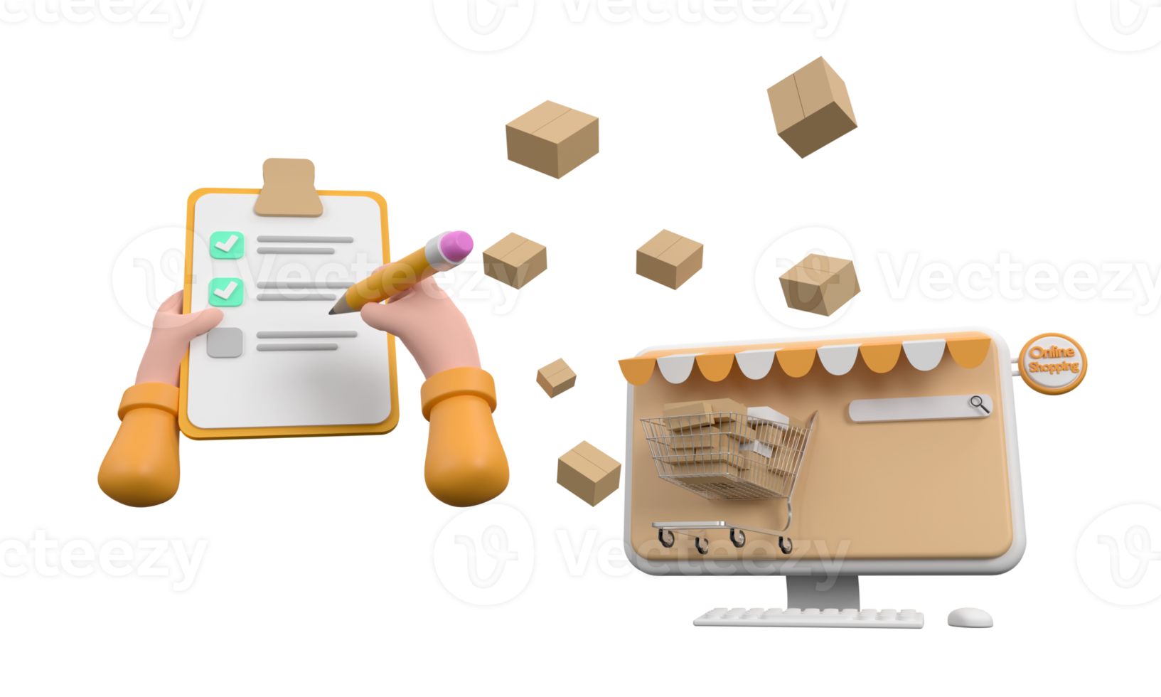 3D. Cartoon hand of a courier's make checked and hand writing on clipboard png