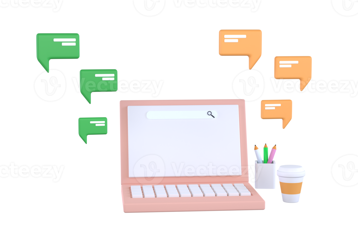 Laptop  with short messages. Chatting with friends and sending messages. png