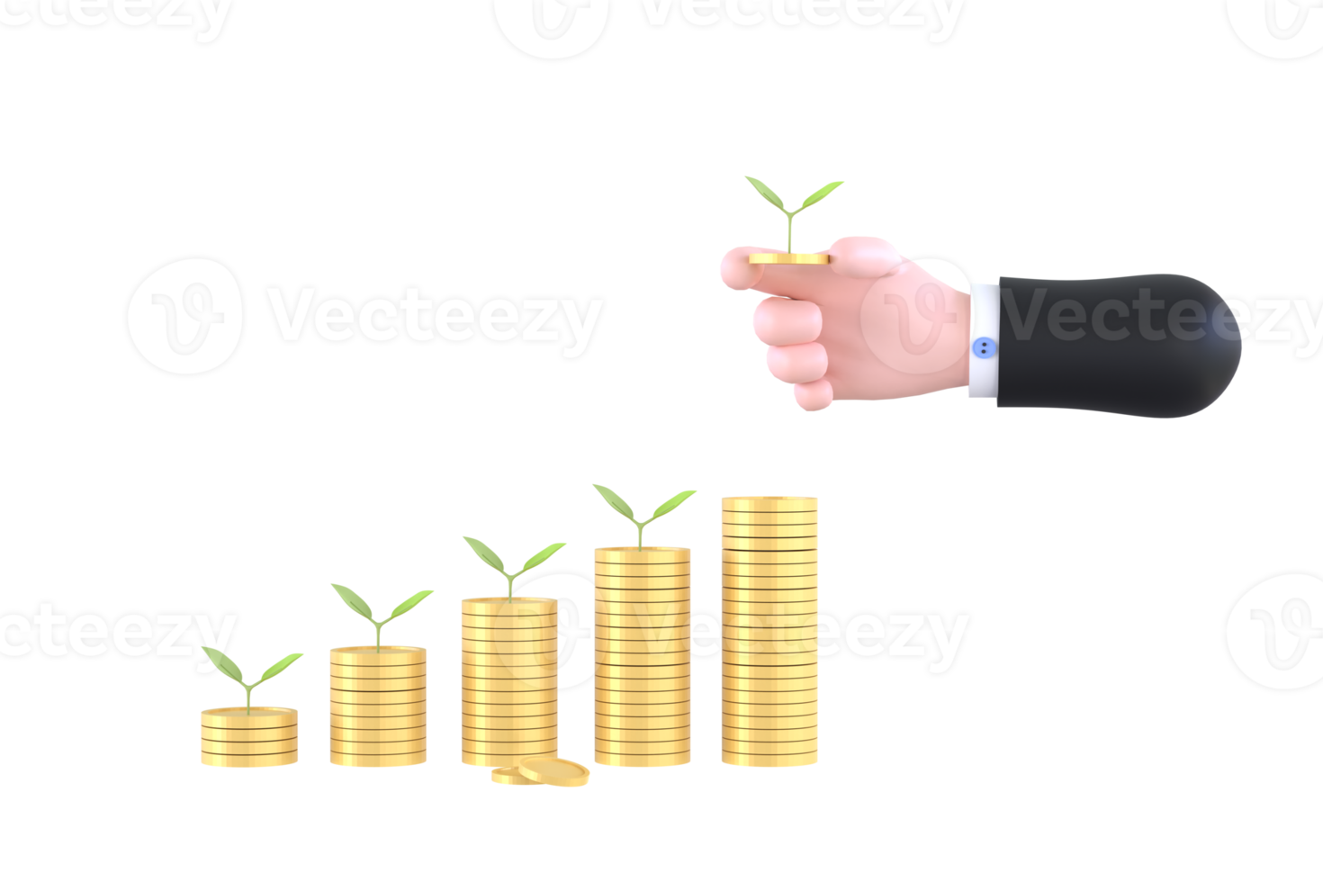 tree growing from pile of coins. Concept of money plant growing from coins in hand png