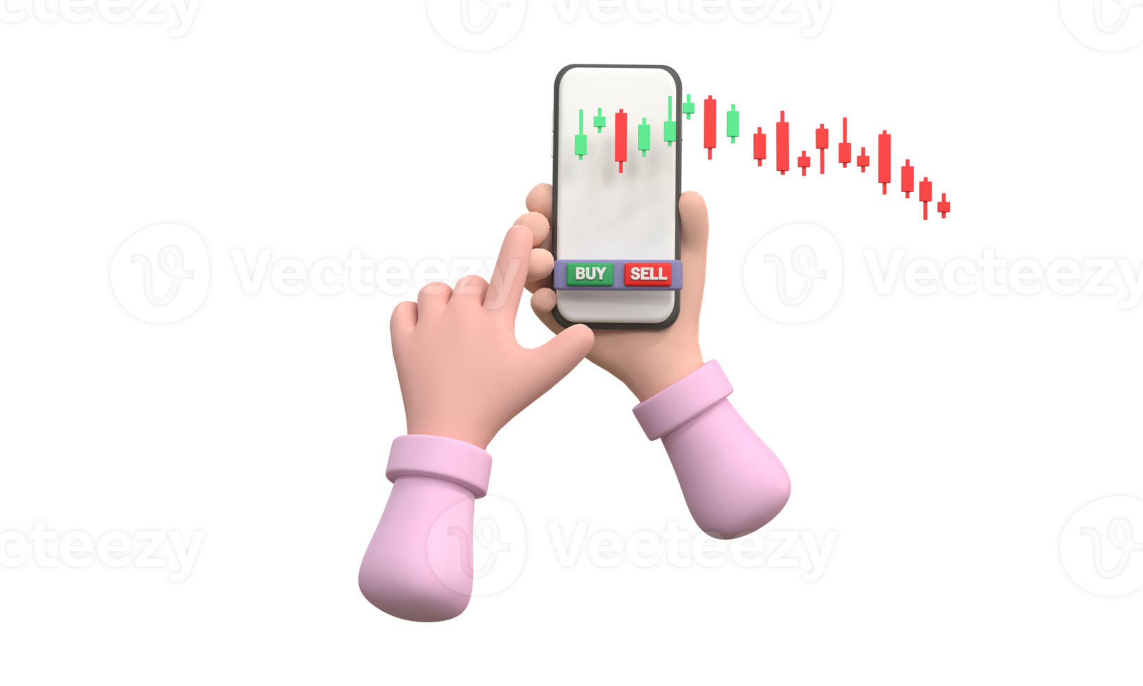 voorraad markt bedrijf tafereel. voortvarend groen kopen knop Aan smartphone. geld en wereld economie concept. png