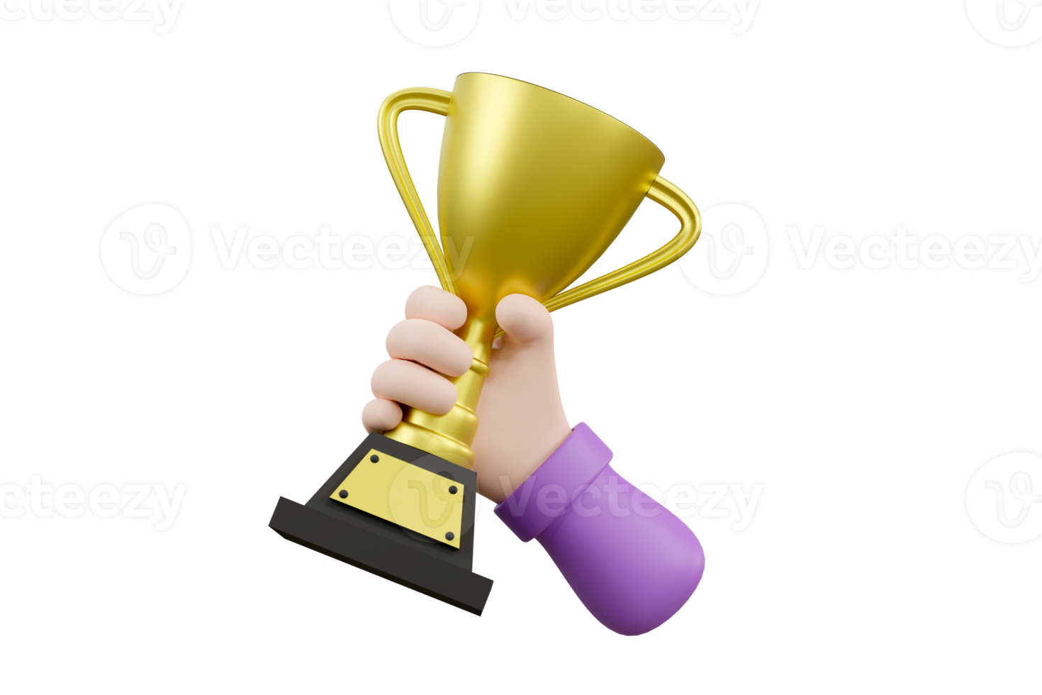 Cartoon businessman character hand holding victory prize cup trophy png