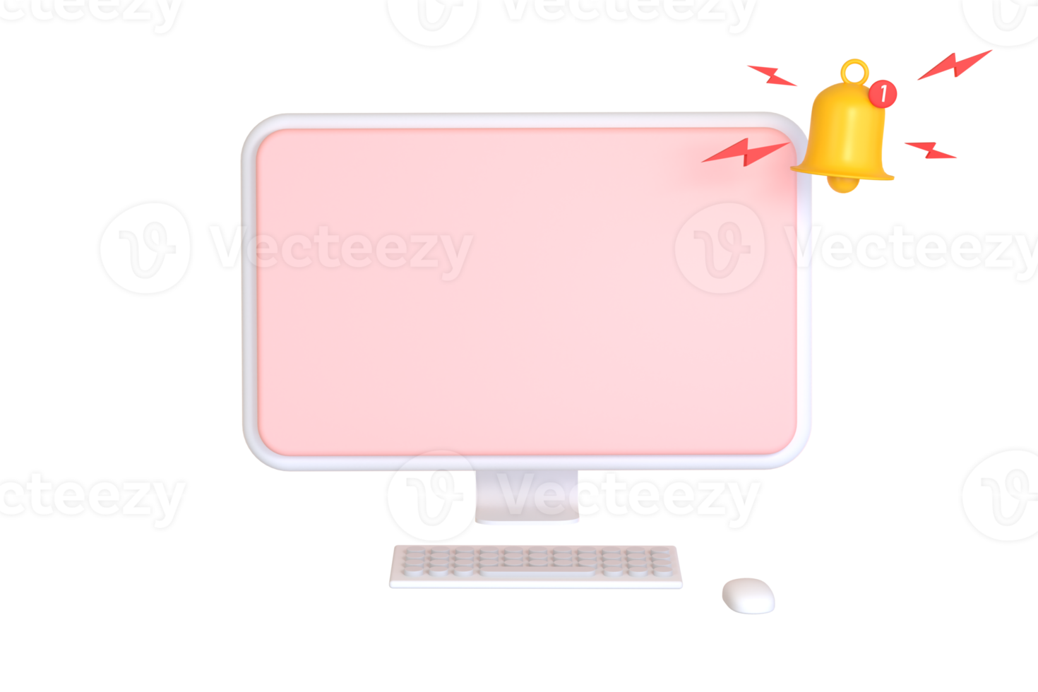 3d. nueva notificación de dibujos animados en la pantalla de la computadora. mensaje de alerta de campana de notificación. png
