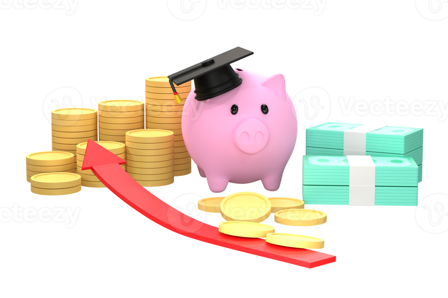 Piggy bank with graduation cap collecting funds for education png