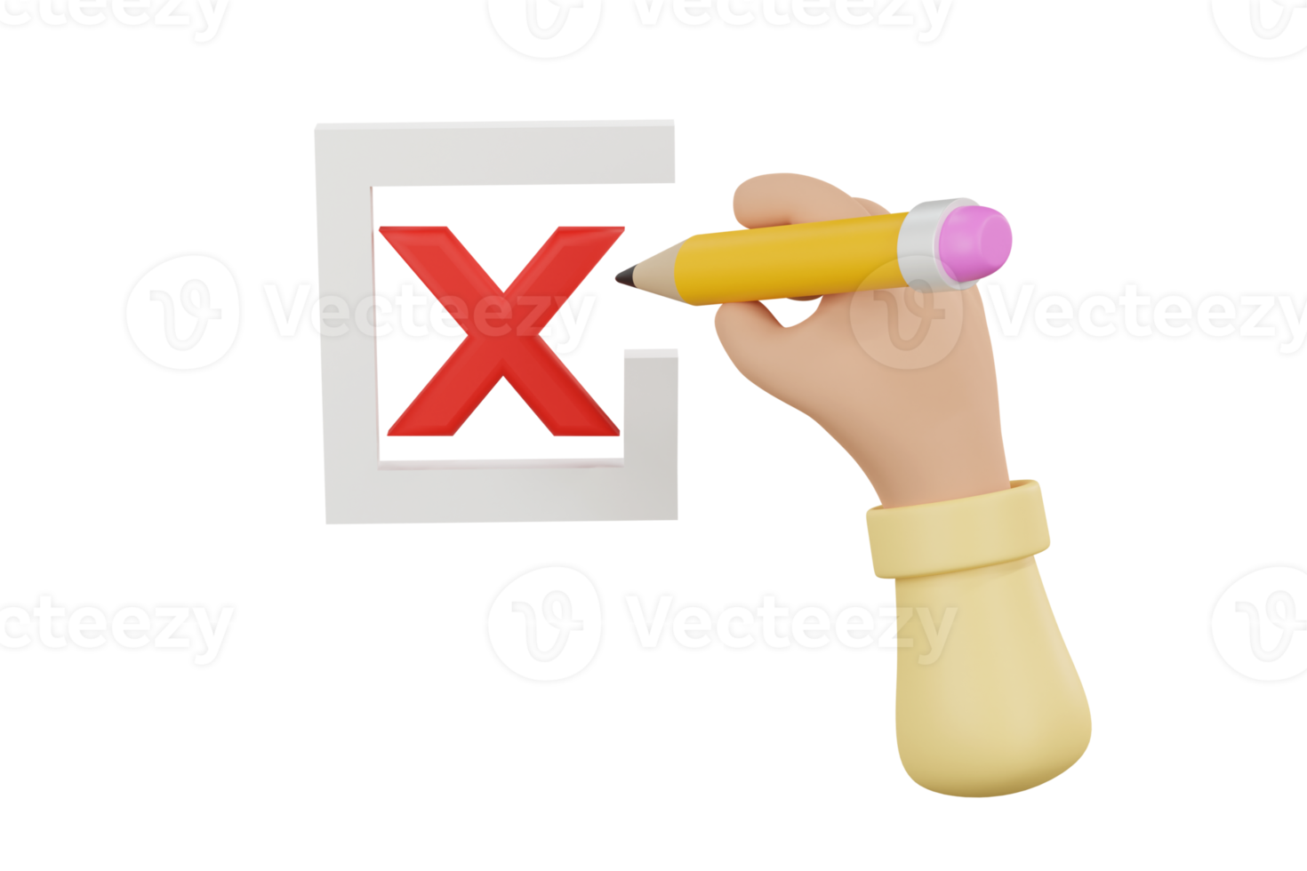 3D. Cartoon hand Checklist concept, checking mark on the check boxes with marker png