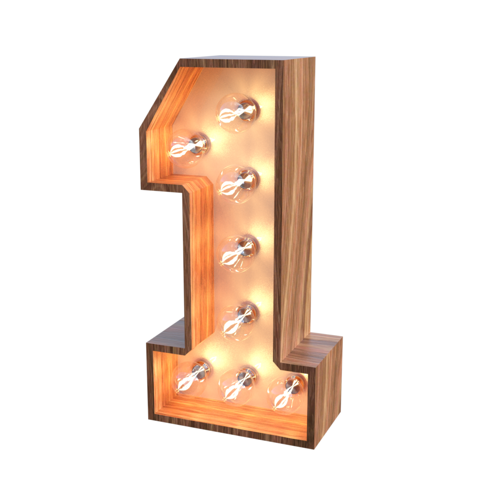 letters and number with lights 3d rendering png