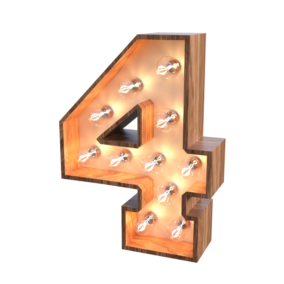 letters and number with lights 3d rendering png