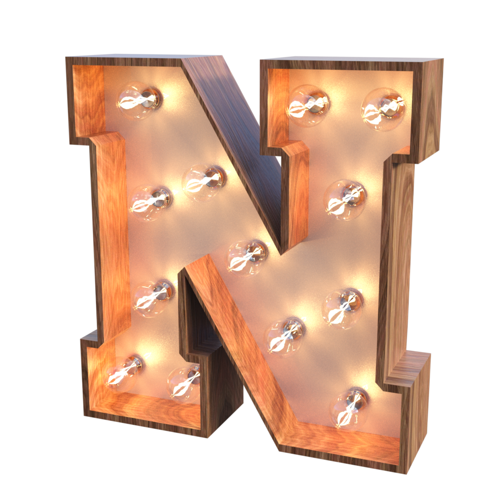 letters and number with lights 3d rendering png
