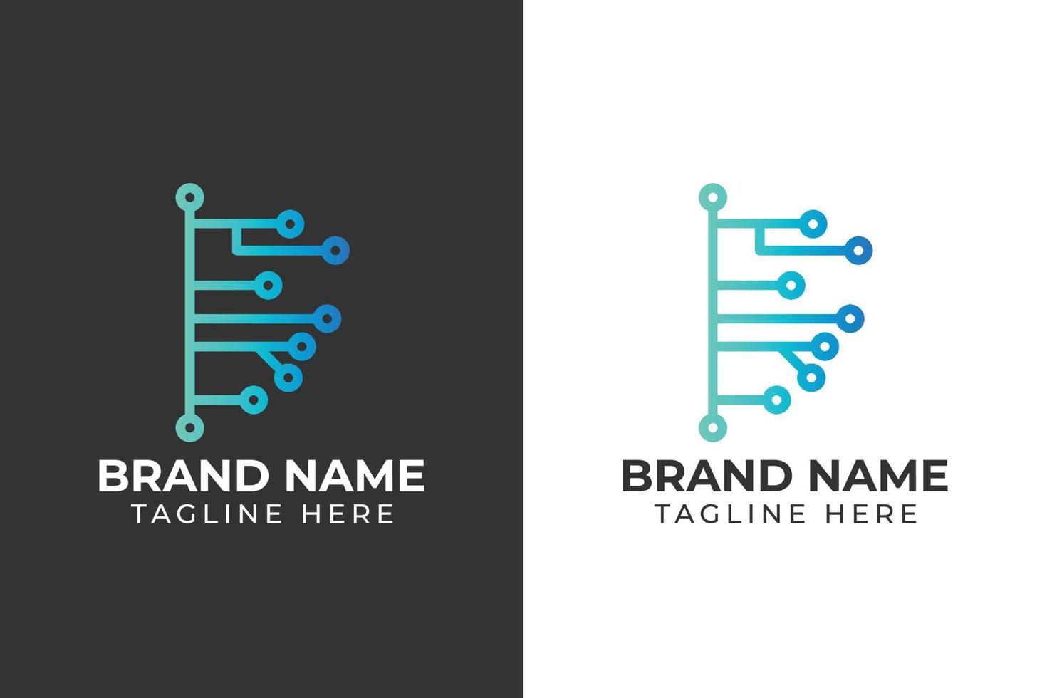 logo half brain tech gradient template design vector