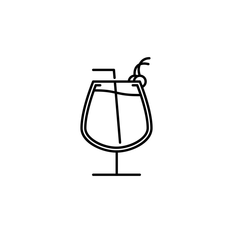 icono de copa de vidrio con paja y cereza sobre fondo blanco. simple, línea, silueta y estilo limpio. en blanco y negro. adecuado para símbolo, signo, icono o logotipo vector