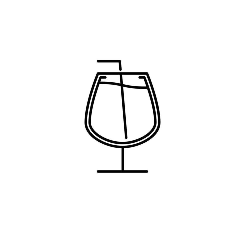 snifter glass icon with straw on white background. simple, line, silhouette and clean style. black and white. suitable for symbol, sign, icon or logo vector