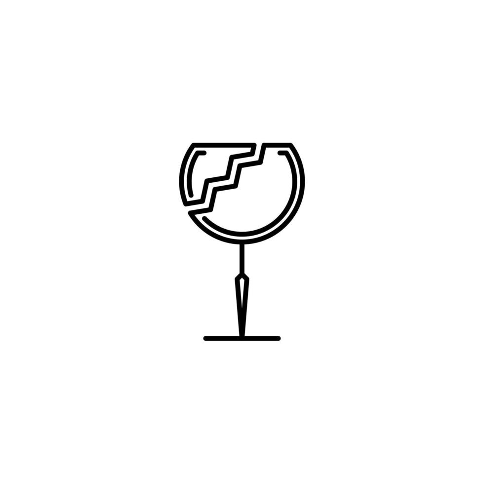 broken goblet glass icon on white background. simple, line, silhouette and clean style. black and white. suitable for symbol, sign, icon or logo vector