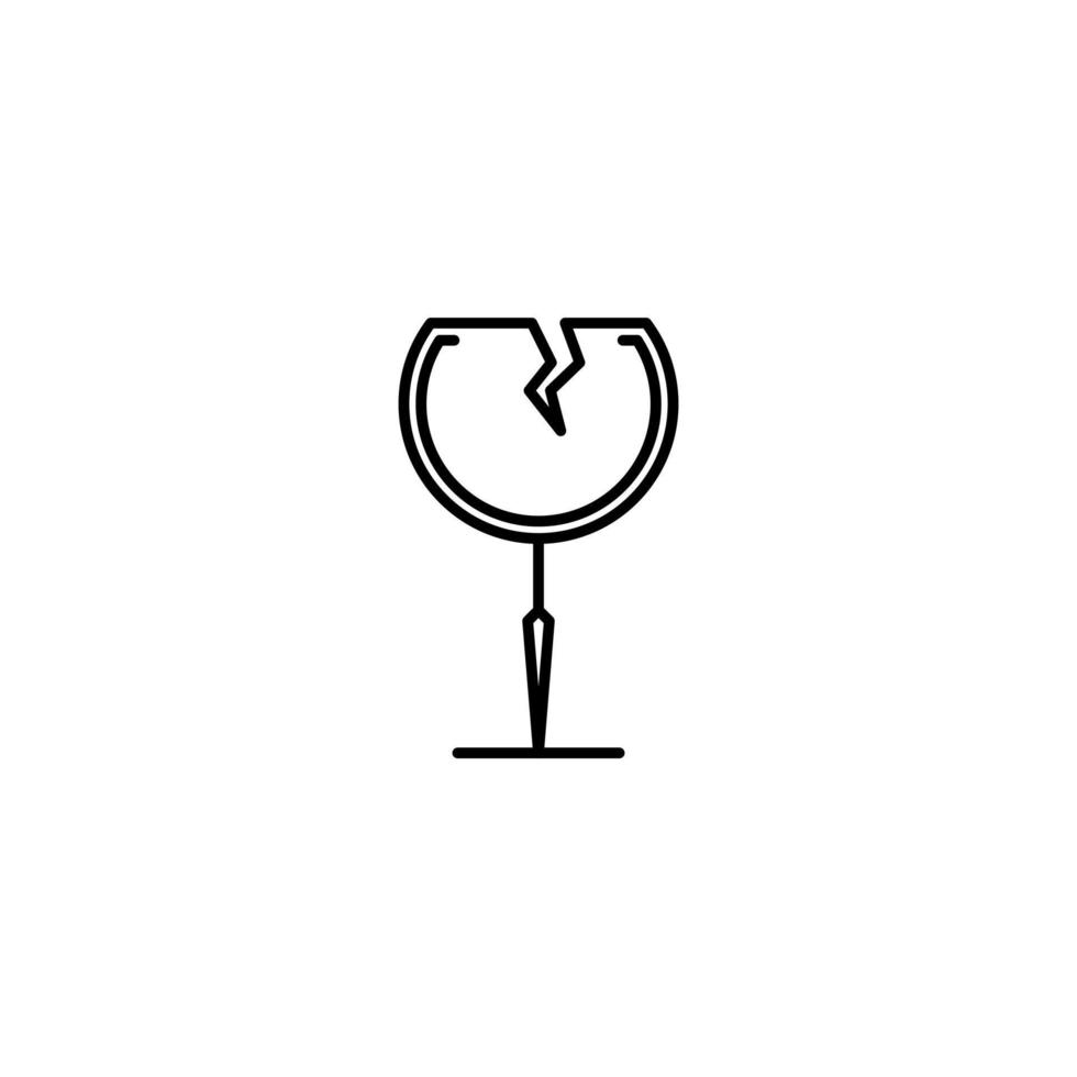 icono de cristal de copa agrietado sobre fondo blanco. simple, línea, silueta y estilo limpio. en blanco y negro. adecuado para símbolo, signo, icono o logotipo vector