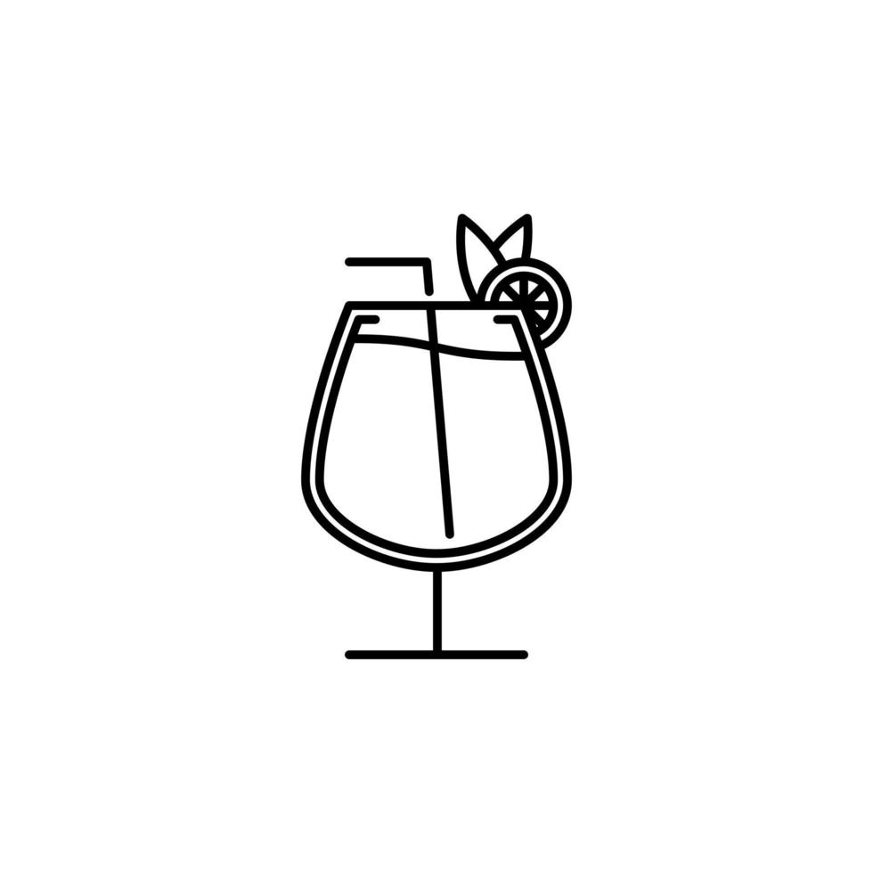 snifter glass icon with straw and lemon slice on white background. simple, line, silhouette and clean style. black and white. suitable for symbol, sign, icon or logo vector