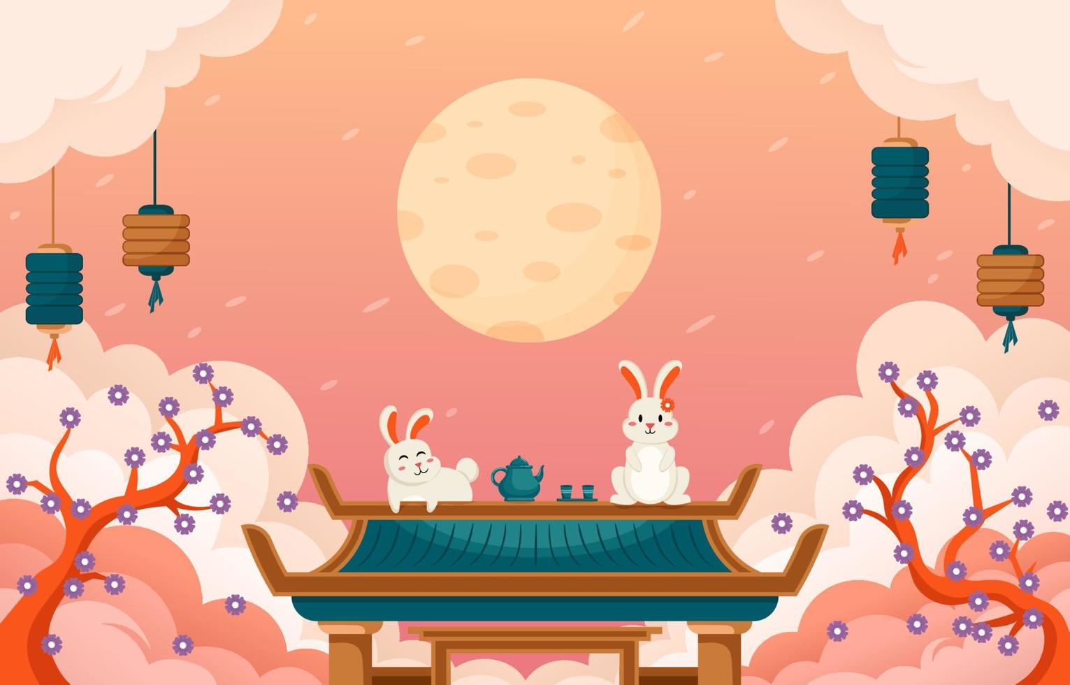 Two Rabbit In Mid Autumn Festival vector