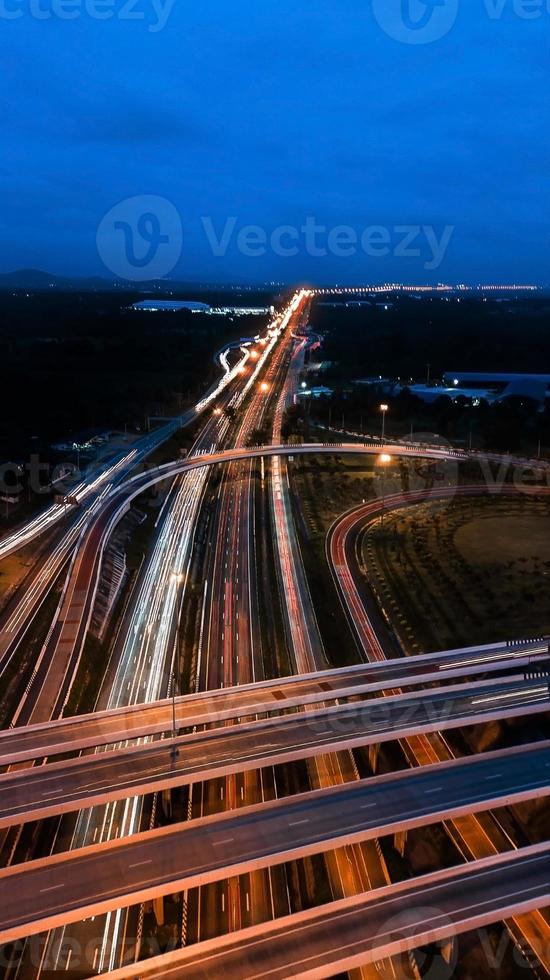 over Road city highway at night - Bird eye viwe - drone -Top view photo