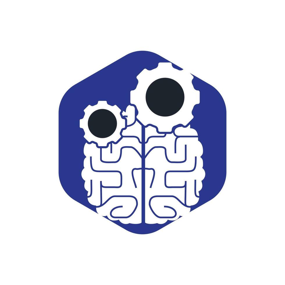 Brain and gear cog logo design. vector