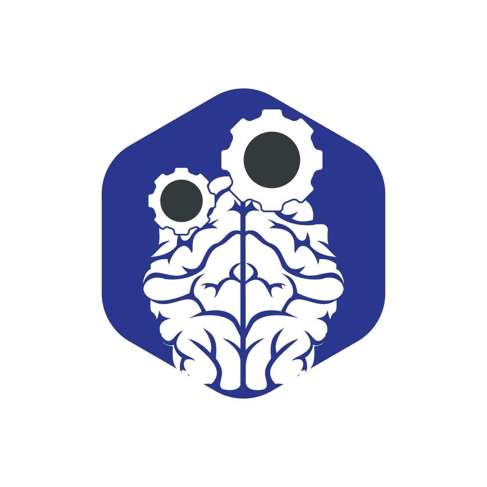 Brain and gear cog logo design. vector