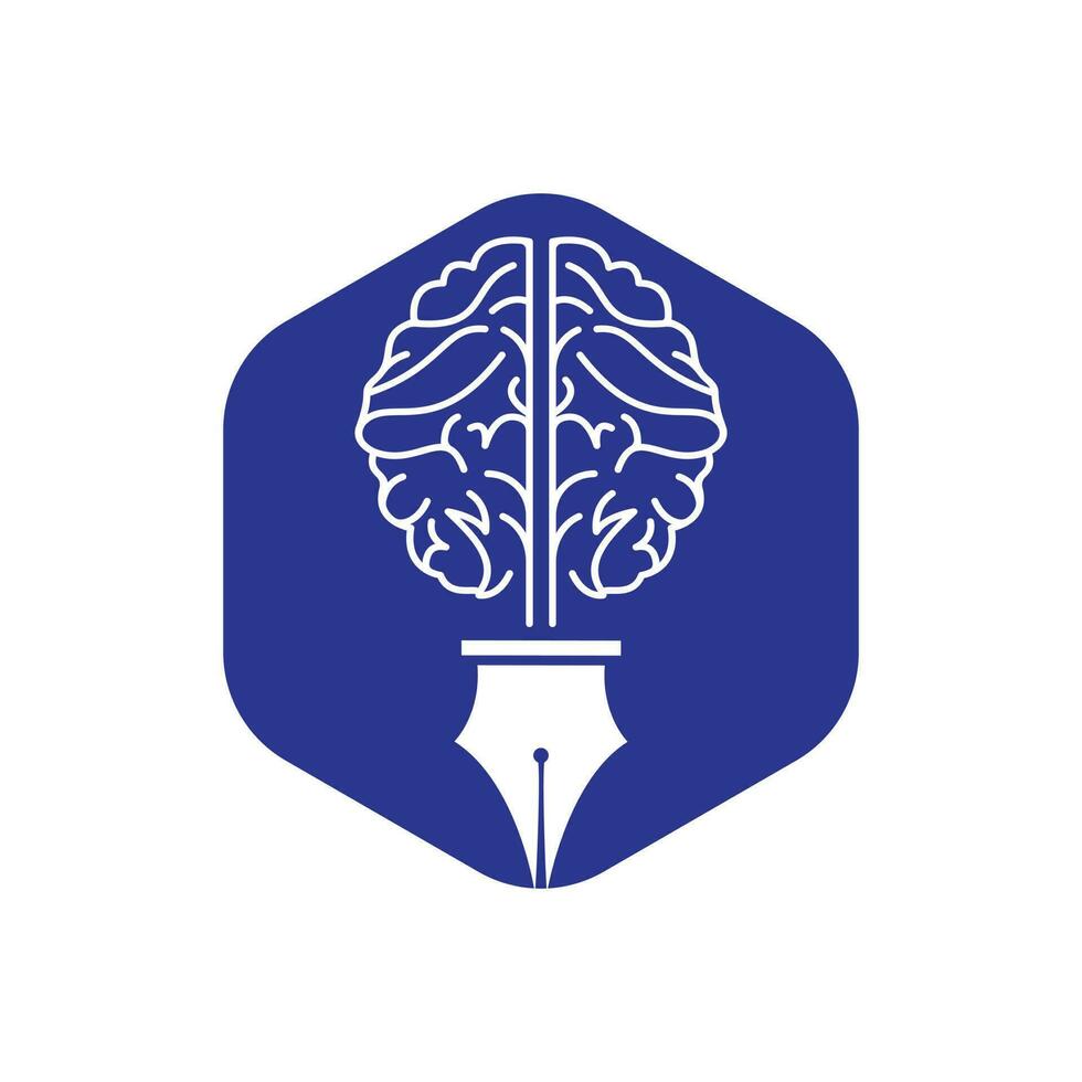 Brain pen vector logo design template.