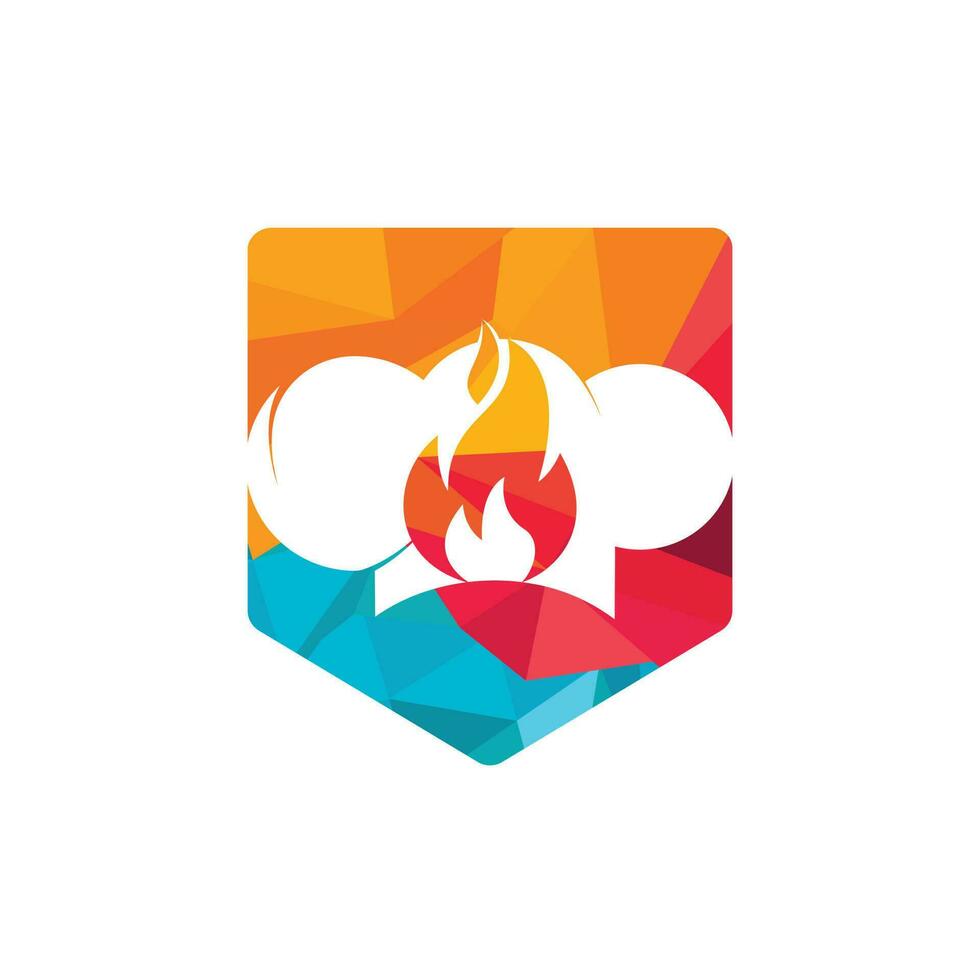 Hot chef hat vector logo design template. Chef hat and fire icon logo.