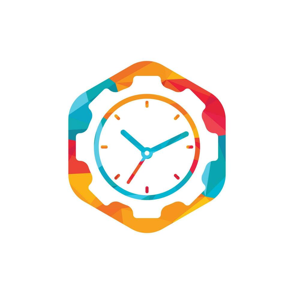 diseño del logotipo del vector de tiempo de servicio. engranaje y diseño vectorial de iconos de reloj analógico.