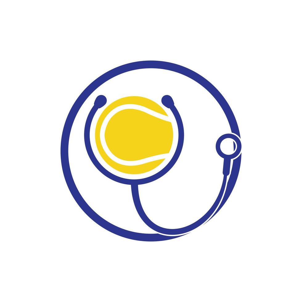 diseño del logotipo vectorial del estetoscopio de tenis. concepto de logotipo de salud y cuidado deportivo. vector