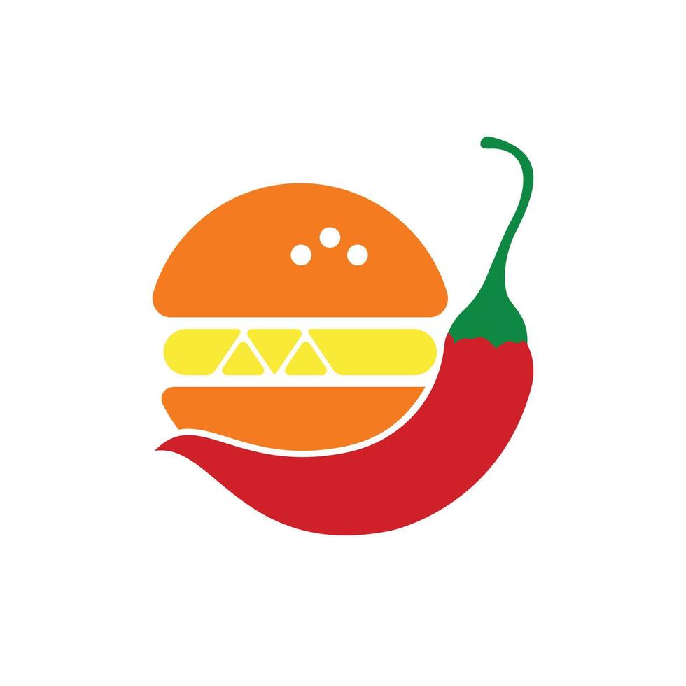 diseño de logotipo de vector de hamburguesa picante. diseño de logotipo de icono de chile y hamburguesa.