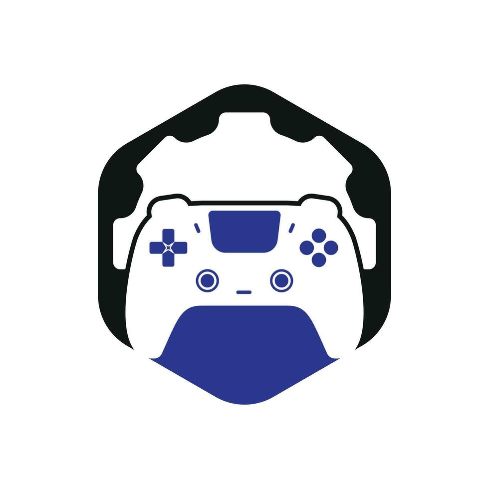 plantilla de diseño de logotipo vectorial de reparación de videojuegos. gamepad con diseño de vector de icono de engranaje.