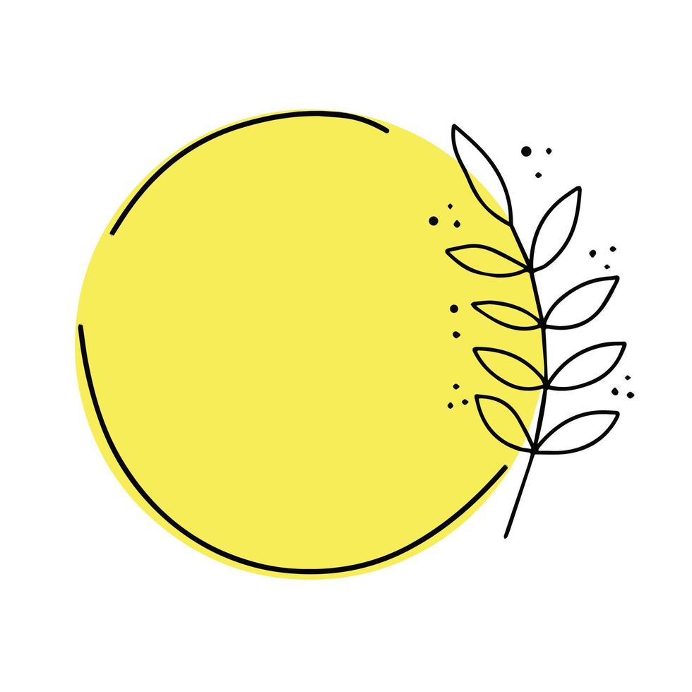 Background with copy space with natural pattern. Silhouette of plants and flowers for print and circle label. Yellow Template for Natural cosmetics. vector
